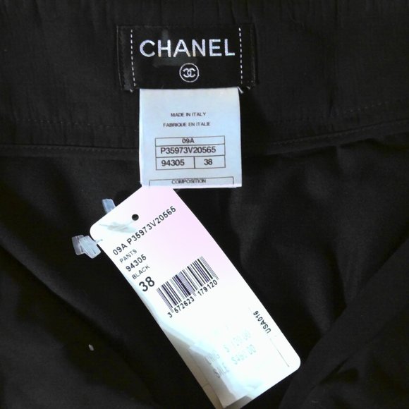 CHANEL; Size 38 Black Pants with fine Gold Detailing - Picture 3 of 9